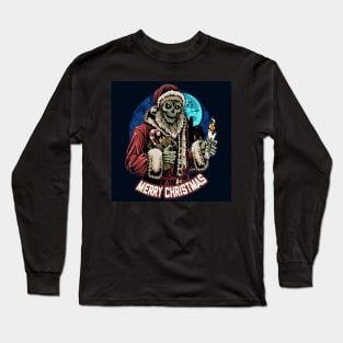 christmas-santa-claus-skull-zombie-holding-candle-midnight Long Sleeve T-Shirt